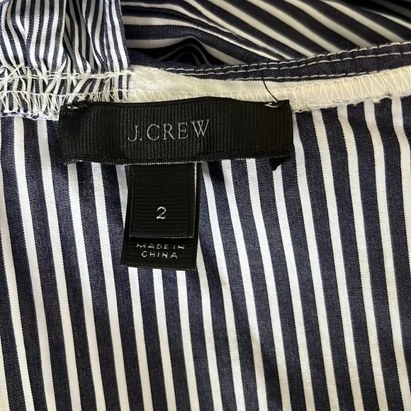 J. Crew Ruffles Off Shoulder Tie Neck blue stripes Top size 2 - Picture 7 of 8